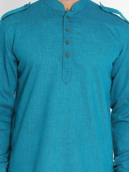 Men's Dark Green Cotton Blend Kurta and Patiala Set