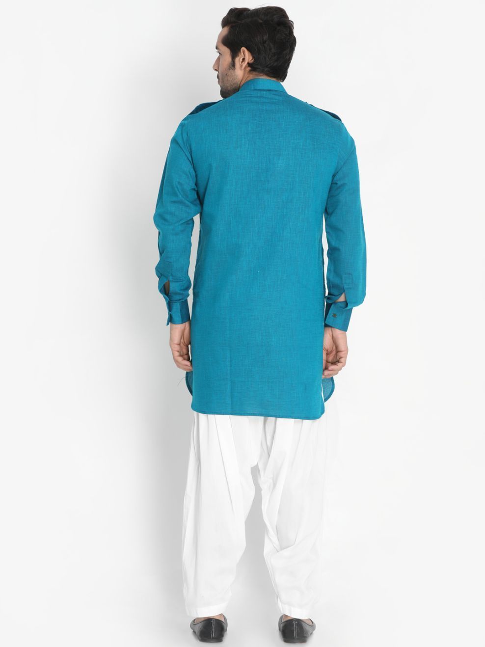 Men's Dark Green Cotton Blend Kurta and Patiala Set