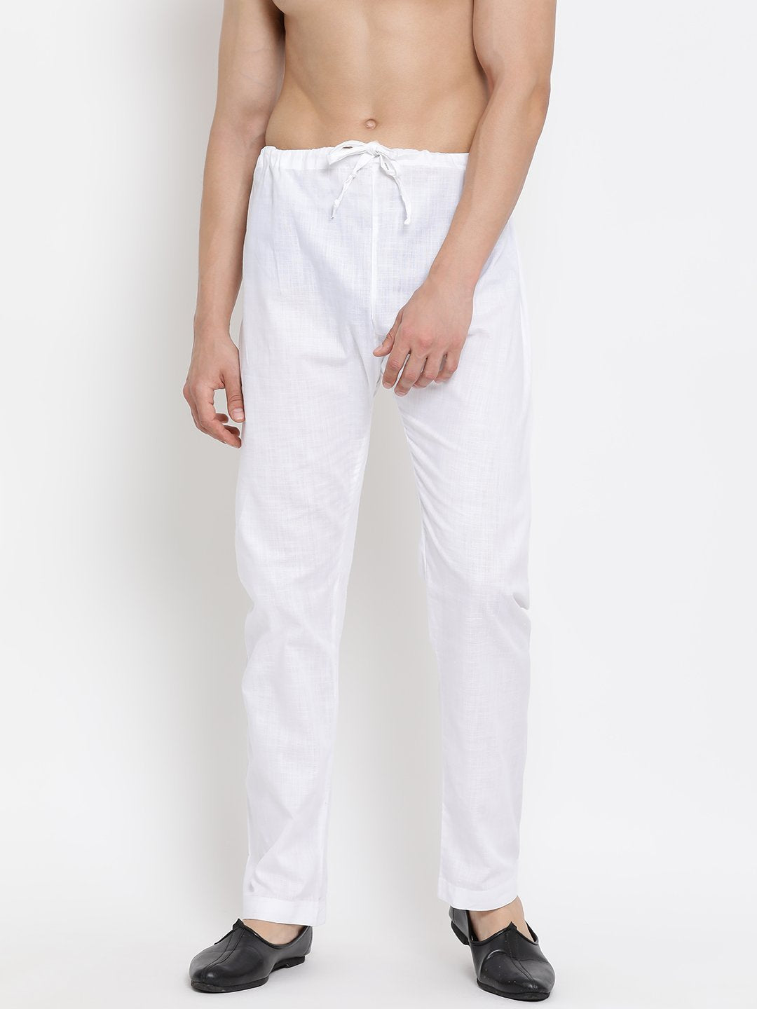 Men's White Cotton Silk Blend Pyjama