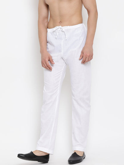 Men's White Cotton Silk Blend Pyjama