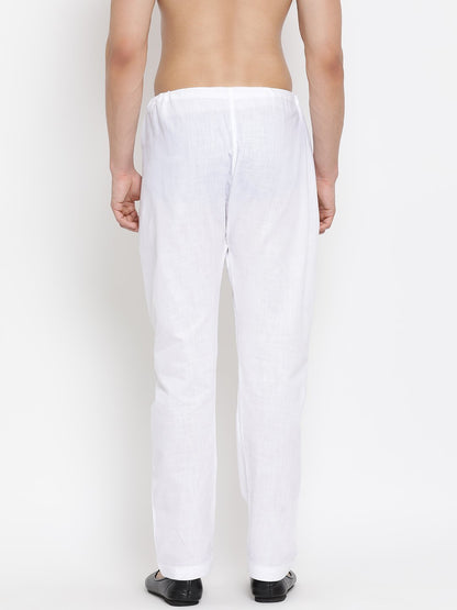 Men's White Cotton Silk Blend Pyjama