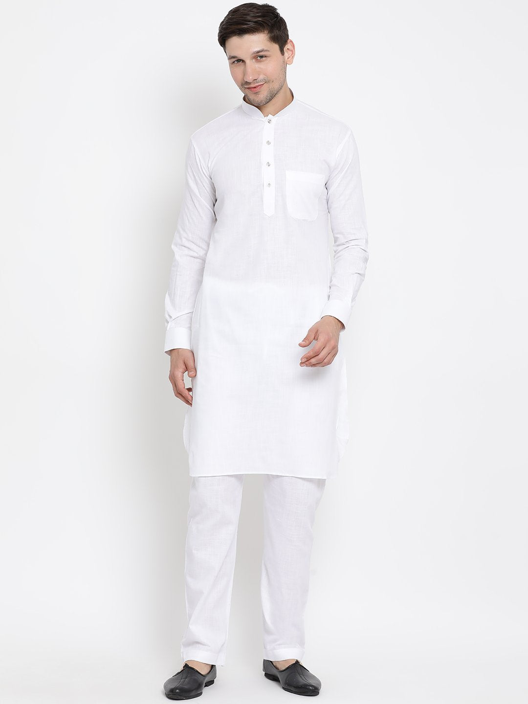 Men's White Cotton Silk Blend Pyjama