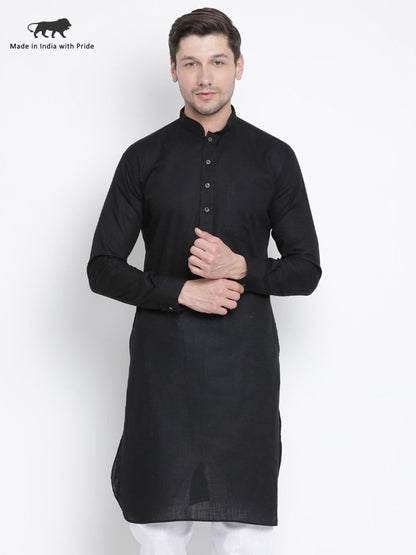 Men's Black Cotton Blend Kurta