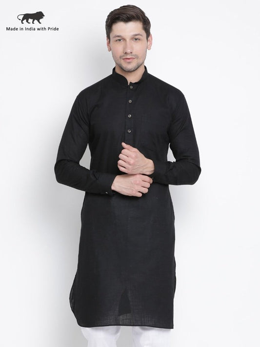 Men's Black Cotton Blend Kurta