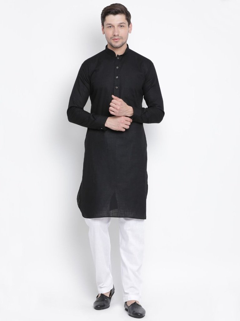 Men's Black Cotton Blend Kurta