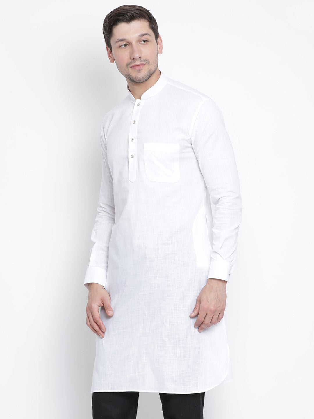 Men's White Cotton Blend Kurta