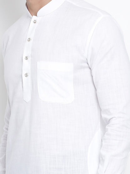 Men's White Cotton Blend Kurta