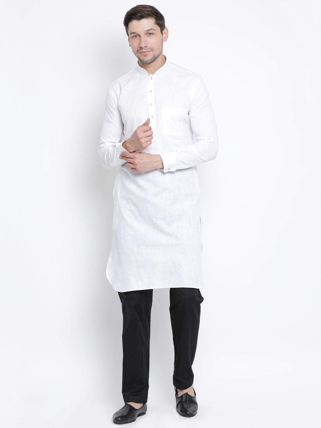 Men's White Cotton Blend Kurta