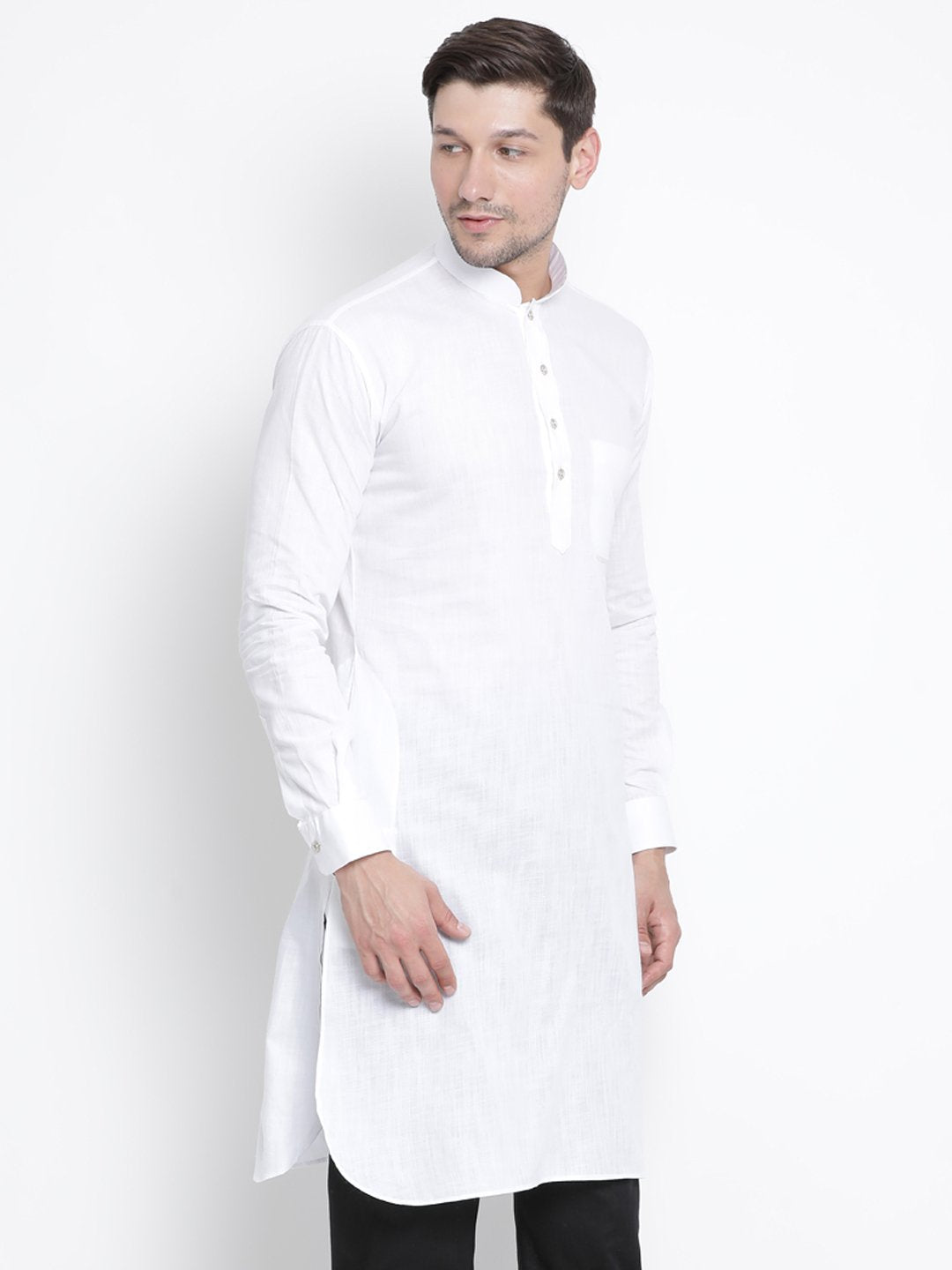 Men's White Cotton Blend Kurta