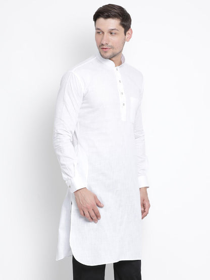 Men's White Cotton Blend Kurta