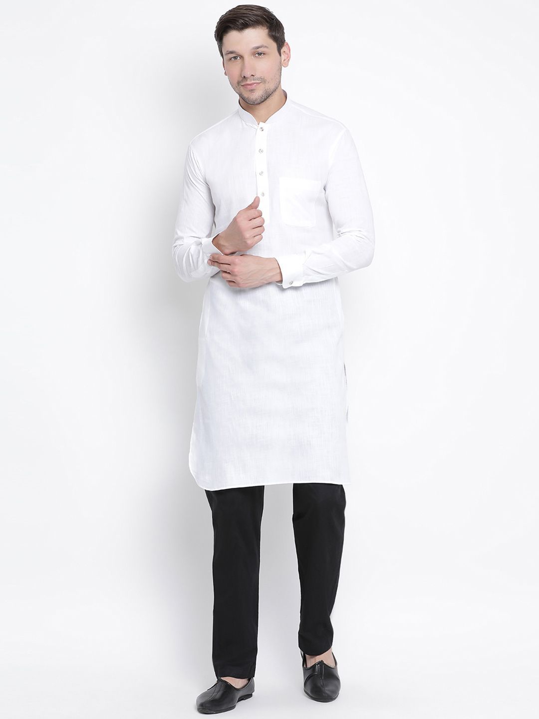 Men's White Cotton Blend Pathani Suit Set
