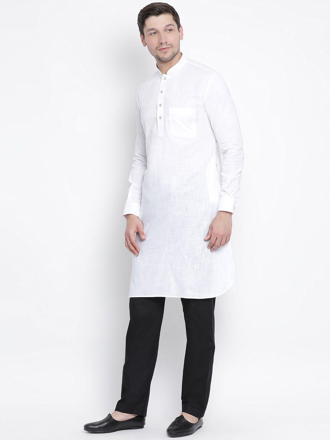 Men's White Cotton Blend Pathani Suit Set