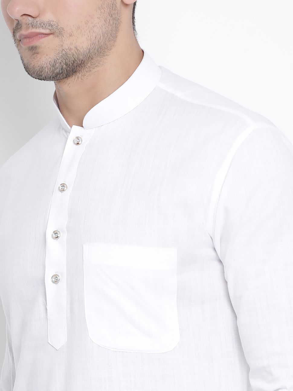 Men's White Cotton Blend Pathani Suit Set