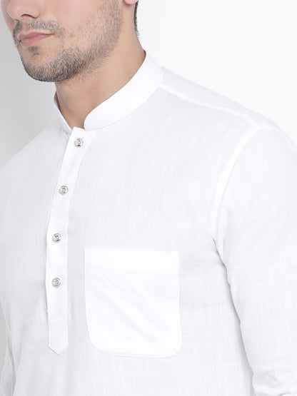 Men's White Cotton Blend Pathani Suit Set