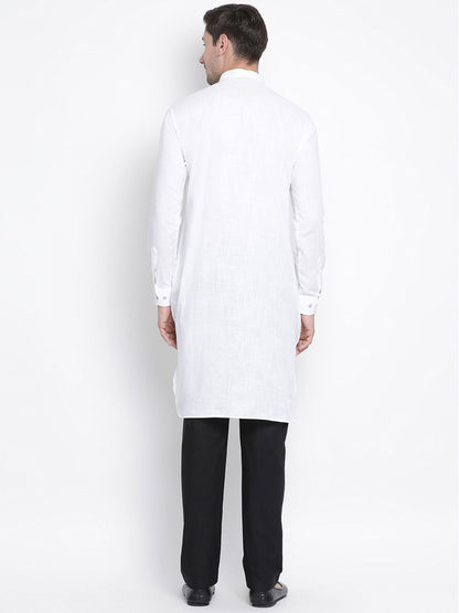 Men's White Cotton Blend Pathani Suit Set
