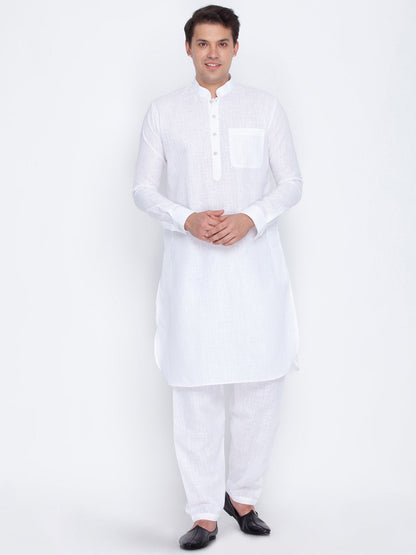 Men's White Cotton Blend Pathani Suit Set