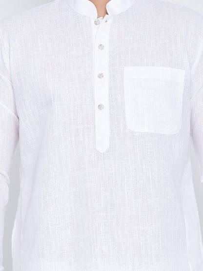 Men's White Cotton Blend Pathani Suit Set