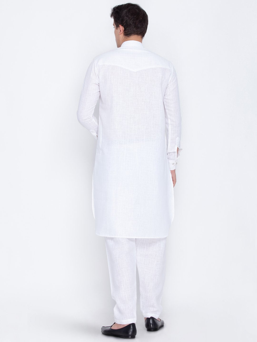Men's White Cotton Blend Pathani Suit Set