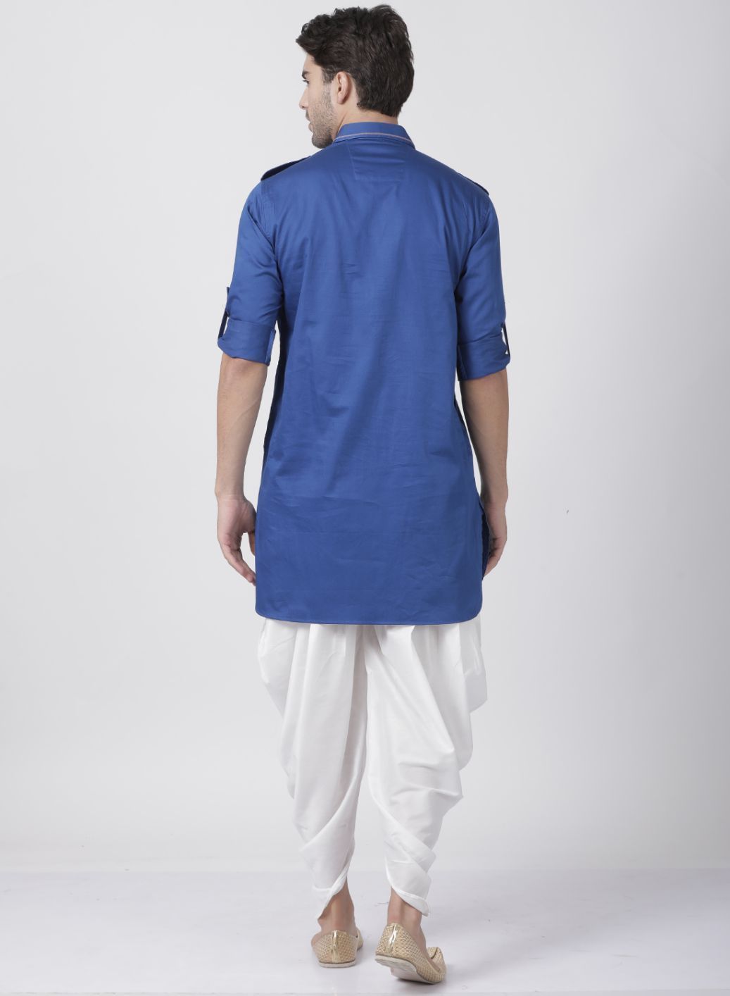 Men's Blue Cotton Blend Pathani Suit Set