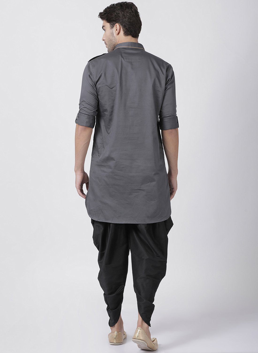 Men's Grey Cotton Blend Pathani Suit Set