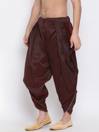 Men's Wine Solid Dhoti Pant