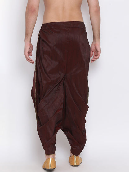 Men's Wine Solid Dhoti Pant