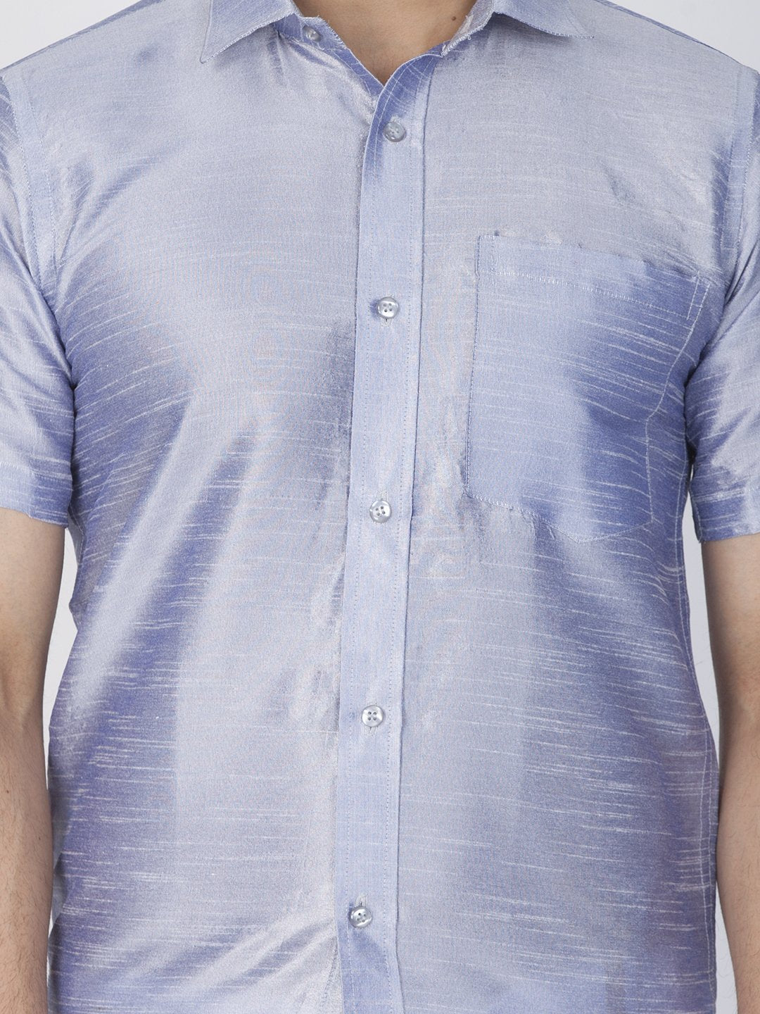 Men's Light Blue Cotton Silk Blend Ethnic Shirt