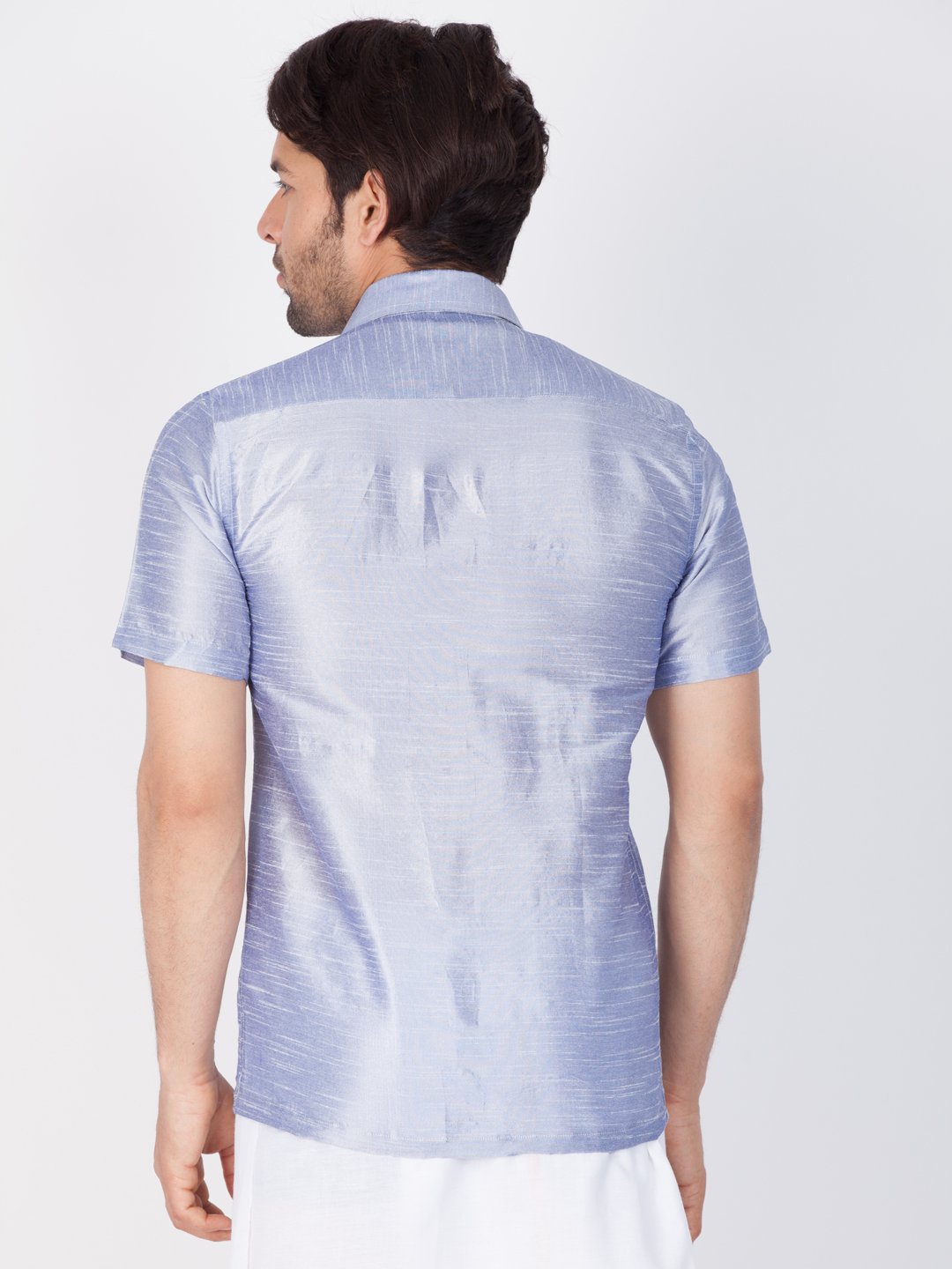 Men's Light Blue Cotton Silk Blend Ethnic Shirt