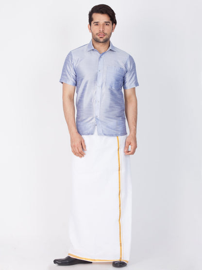 Men's Light Blue Cotton Silk Blend Ethnic Shirt