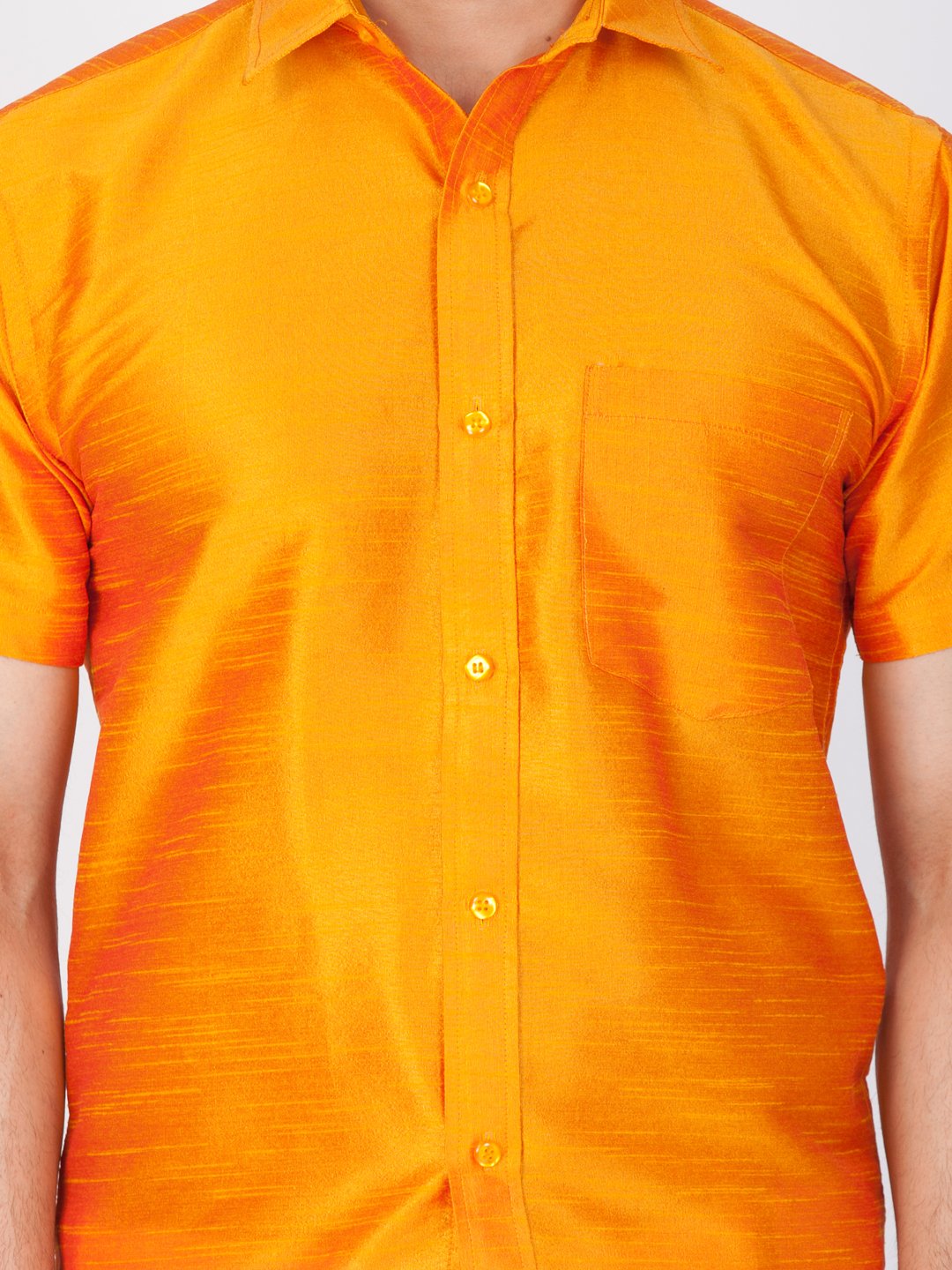 Men's Orange Cotton Silk Blend Ethnic Shirt