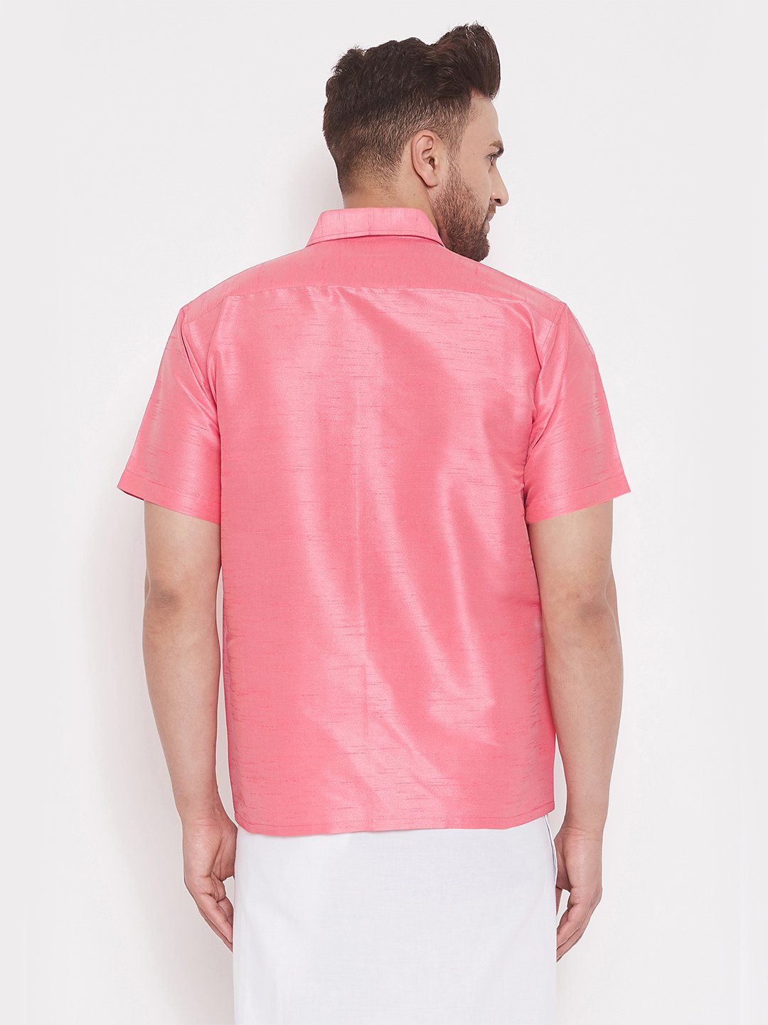 Men's Pink Cotton Silk Blend Ethnic Shirt