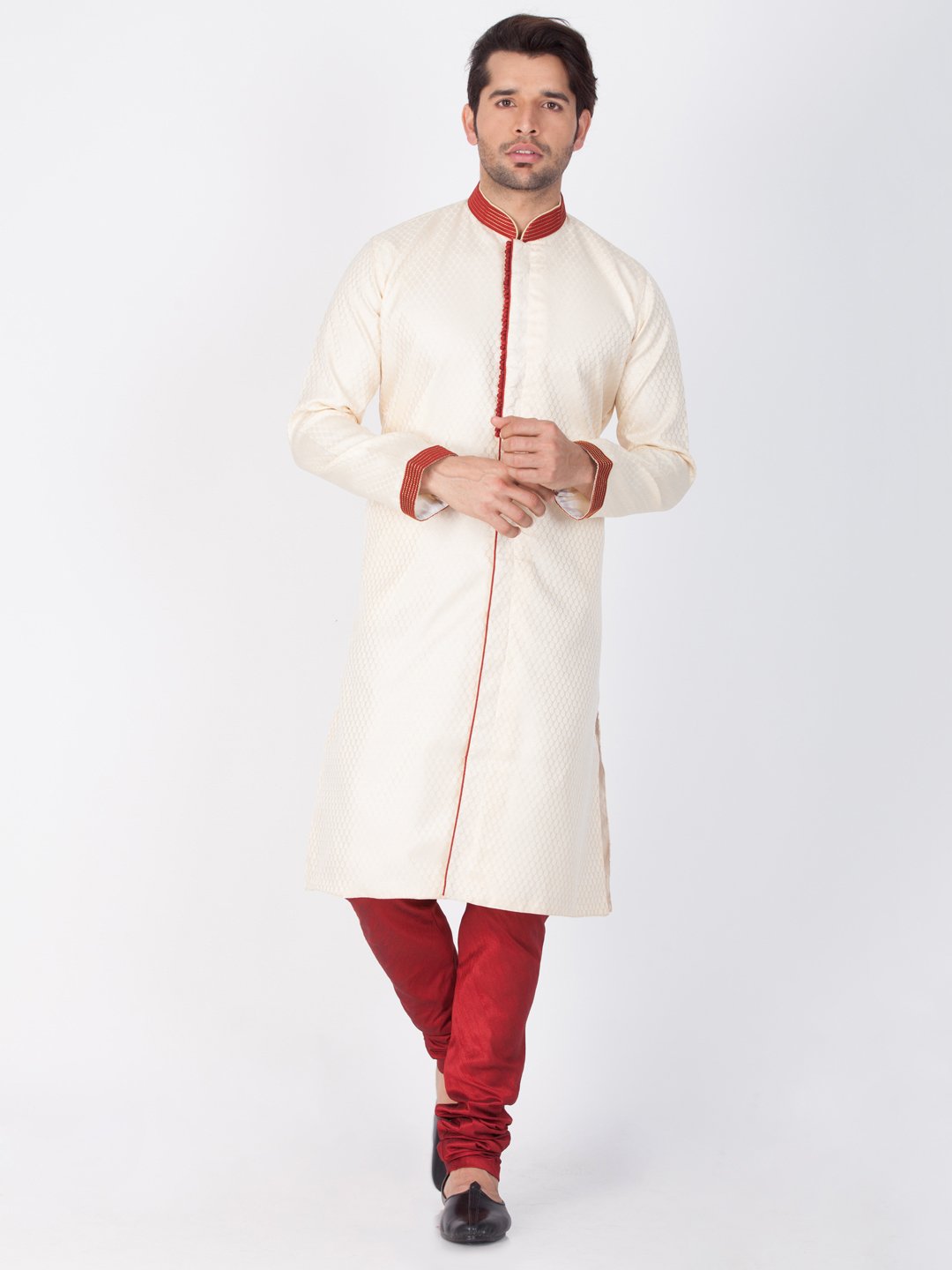 Men's Beige Cotton Silk Blend Sherwani Only Top