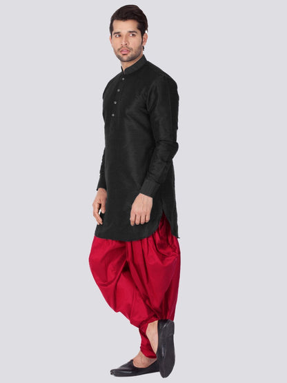 Men's Black Silk Blend Kurta and Dhoti Pant Set