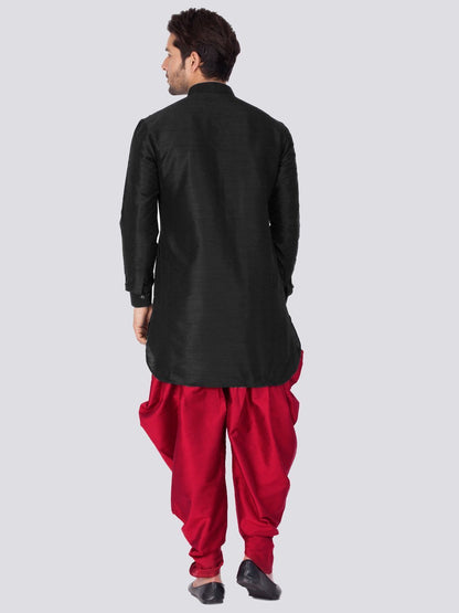 Men's Black Silk Blend Kurta and Dhoti Pant Set