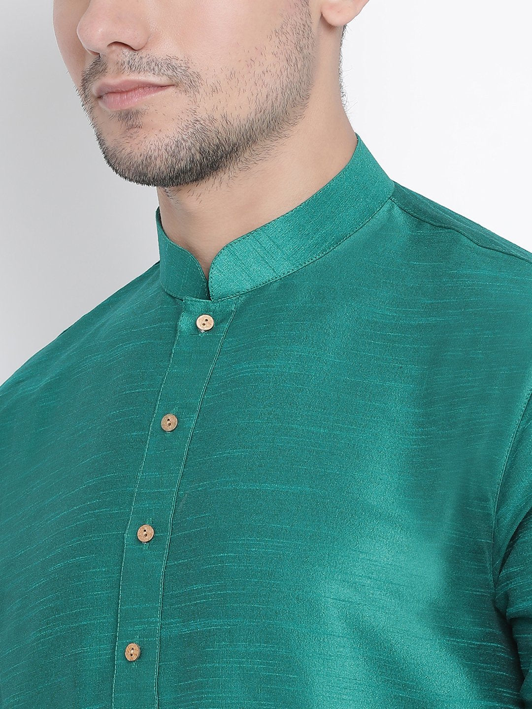 Men's Green Silk Blend Kurta and Dhoti Pant Set