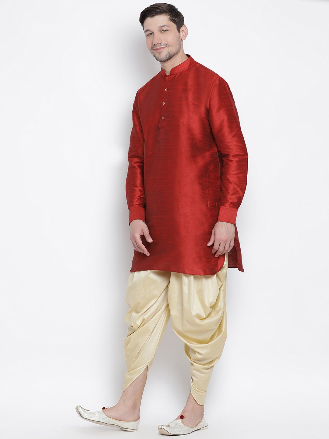 Men's Maroon Silk Blend Kurta and Dhoti Pant Set