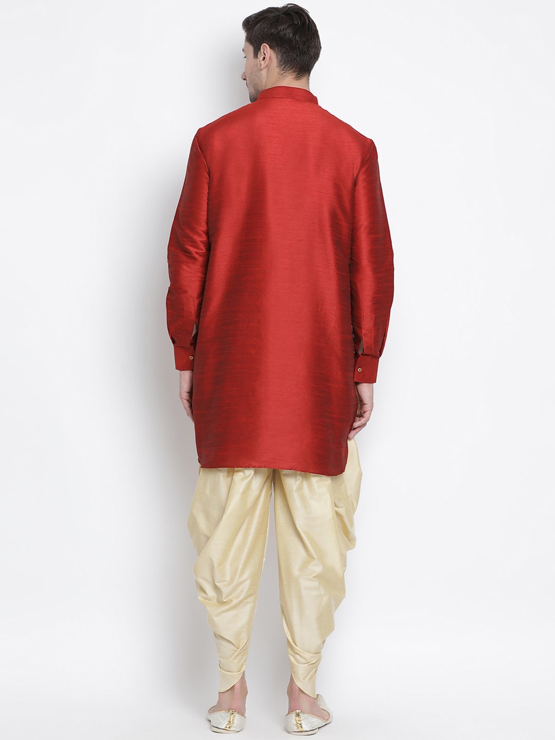 Men's Maroon Silk Blend Kurta and Dhoti Pant Set