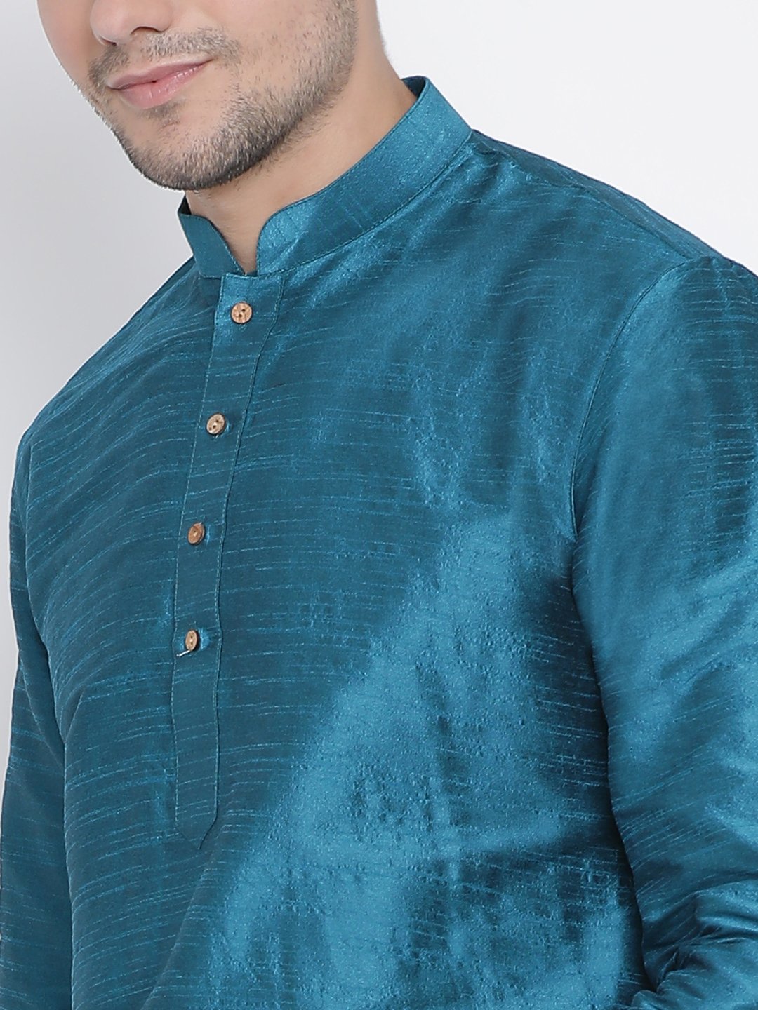 Men's Dark Green Cotton Silk Blend Kurta and Dhoti Pant Set