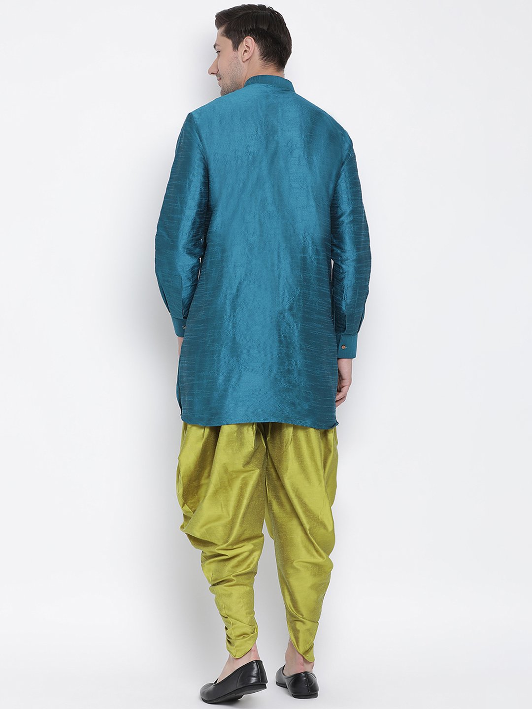 Men's Dark Green Cotton Silk Blend Kurta and Dhoti Pant Set
