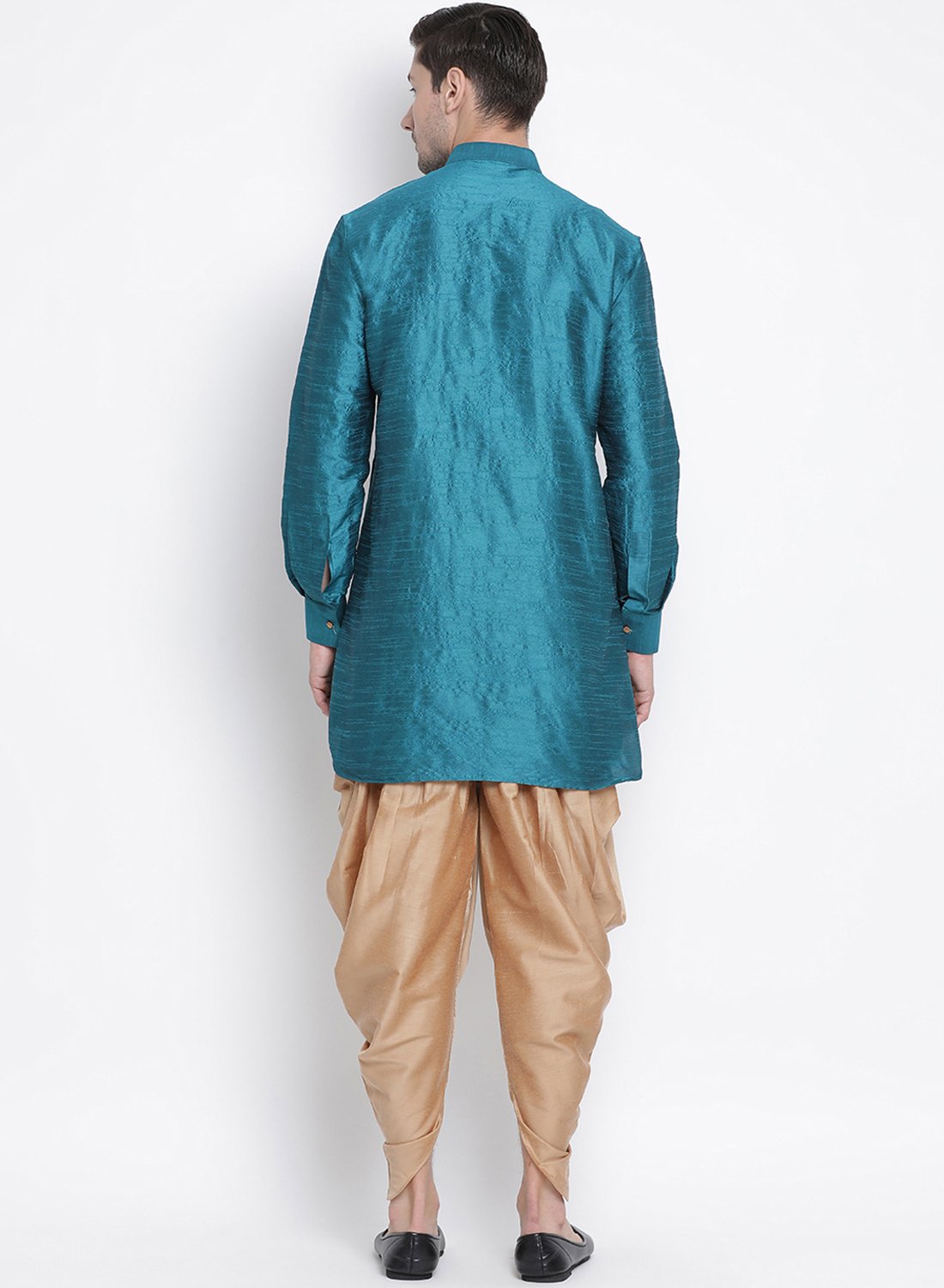 Men's Dark Green Cotton Silk Blend Kurta and Dhoti Pant Set