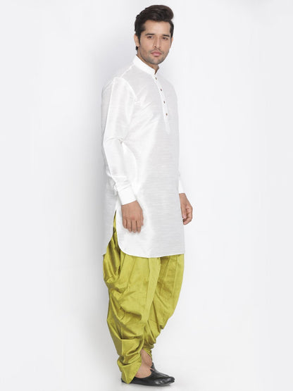 Men's White Silk Blend Kurta and Dhoti Pant Set