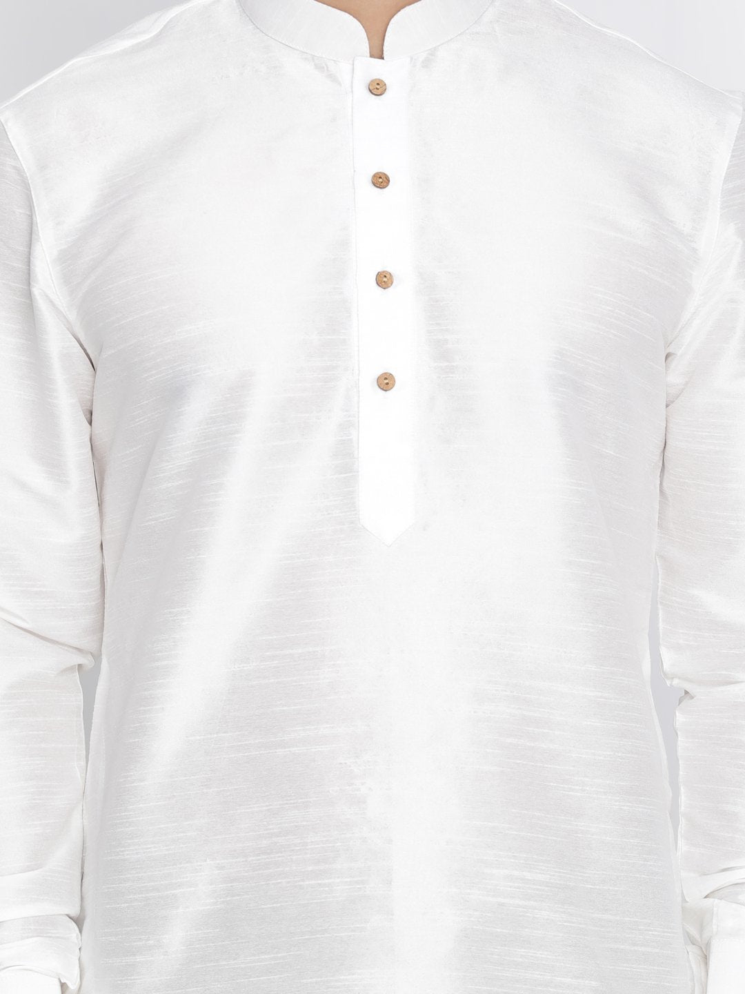 Men's White Cotton Silk Blend Kurta and Dhoti Pant Set
