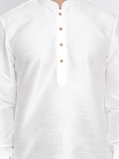 Men's White Silk Blend Kurta and Dhoti Pant Set