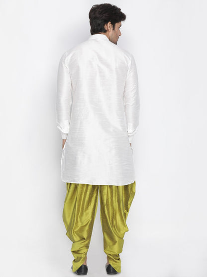 Men's White Silk Blend Kurta and Dhoti Pant Set