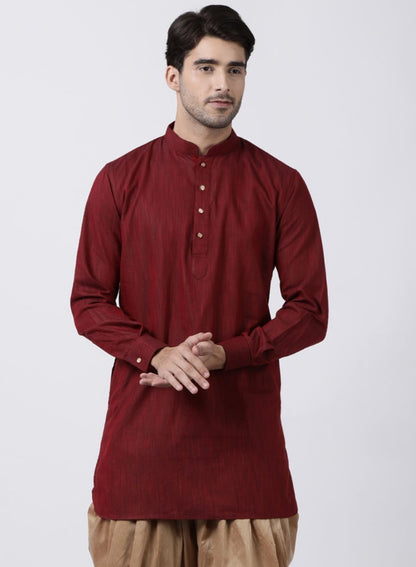 Men's Maroon Cotton Kurta