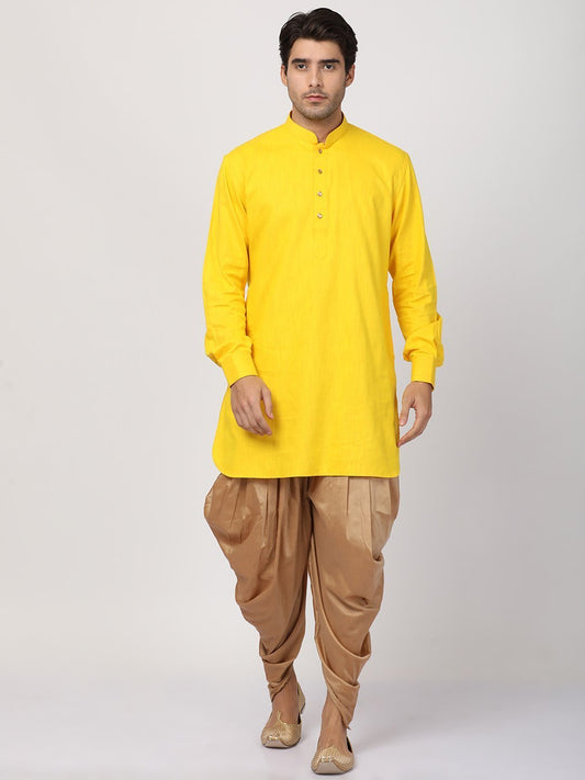 Men's Yellow Cotton Kurta and Dhoti Pant Set