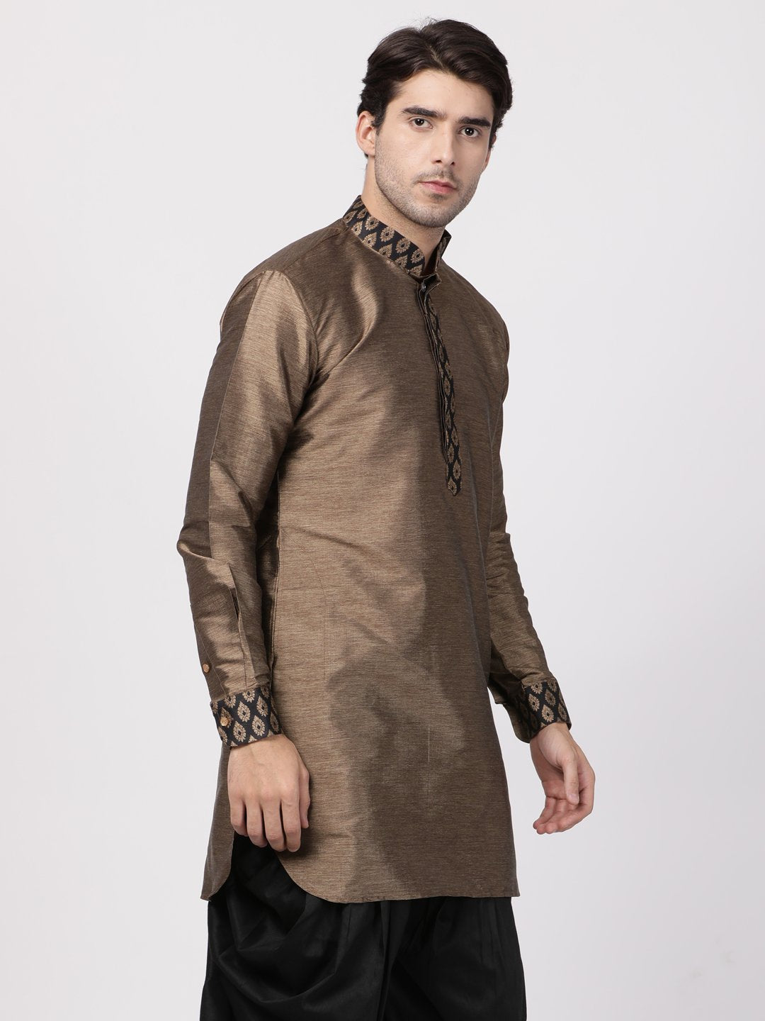 Men's Black Cotton Silk Blend Kurta