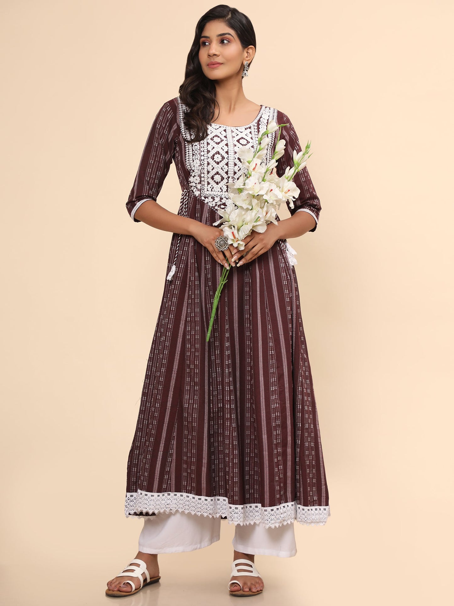 Women's Embroidered Anarkali Cotton Purple Stitched Kurta