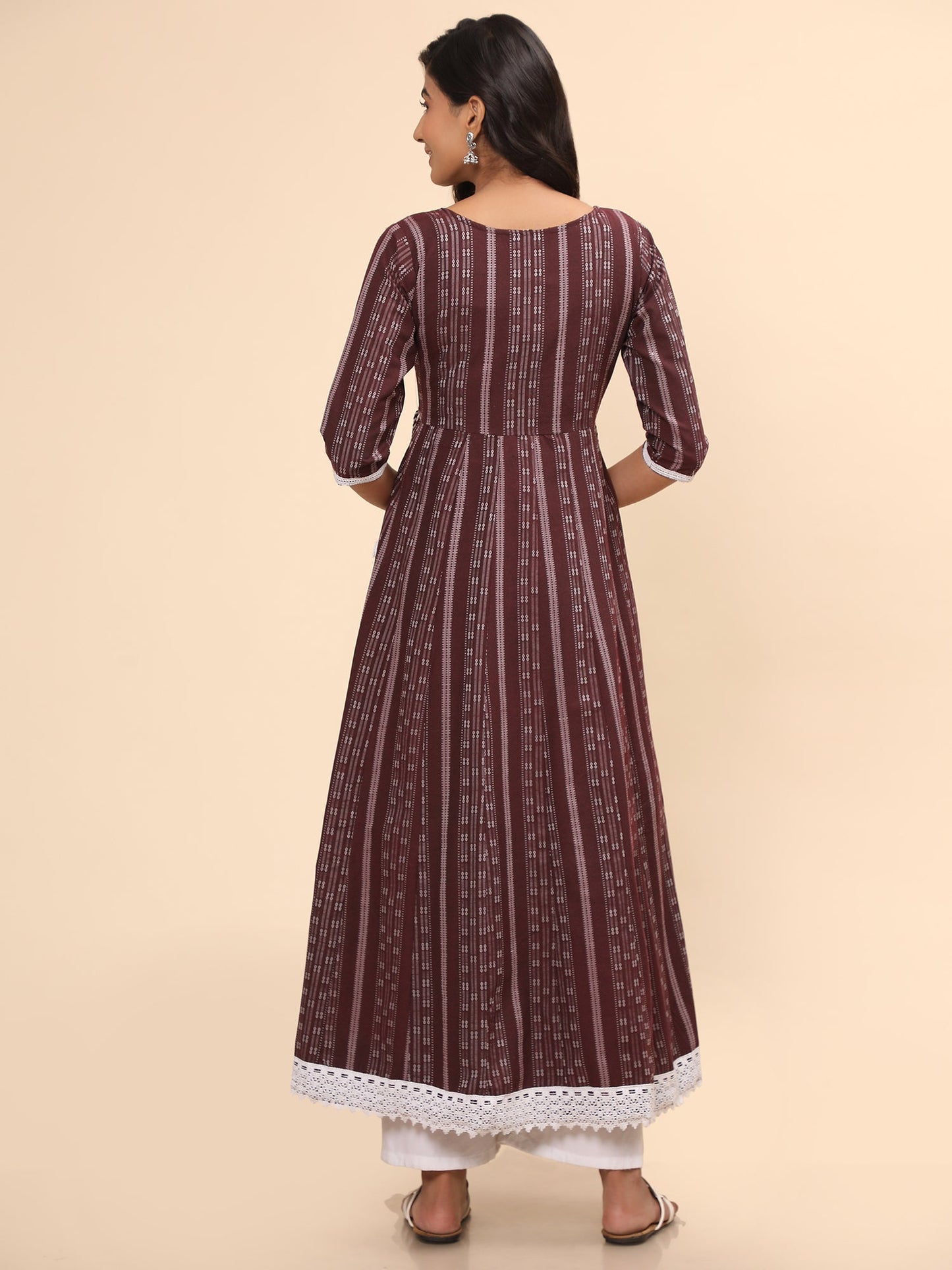Women's Embroidered Anarkali Cotton Purple Stitched Kurta