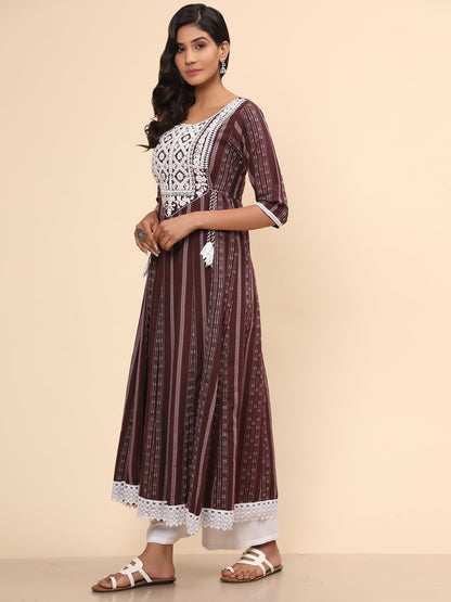 Women's Embroidered Anarkali Cotton Purple Stitched Kurta